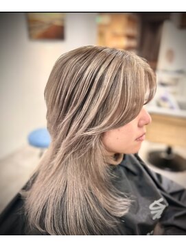 リノショアーズ 元町店(RINOSHORES) ブリーチミルクティー伸ばしかけミディアムウルフ