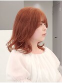 ブリーチなしダブルカラー/コーラルピンク/顔まわりレイヤー