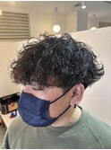 波巻きパーママッシュツーブロックメンズカット