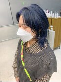 ミディアムウルフ、ネイビー、ブルーブラック、ウルフカット