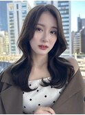 韓国ロングレイヤー顔まわりカットショコラブラウンKA-54