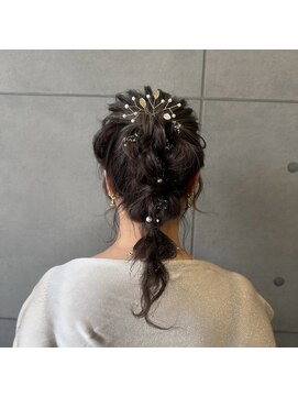 結婚式編み込みポニーテール