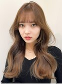 くびれヘアアプリコットオレンジ夏ヘアハイライトカラー