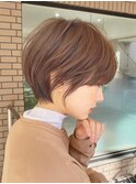 斜めバング グレージュカラー シルキーベージュ マッシュパーマ