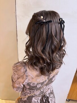 シュリット(schritt) ミディアムヘアのハーフツイン結婚式ヘアセット渋谷mutsuki