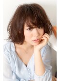 30代40代♪シンプル艶カラー小顔くせ毛風ボブ☆シースルー前髪