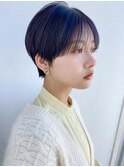 ショート/ベリーショート/暗髪/艶カラー/シースルーバング