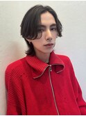 メンズウルフセンターパートミディアム無造作ニュアンスパーマ