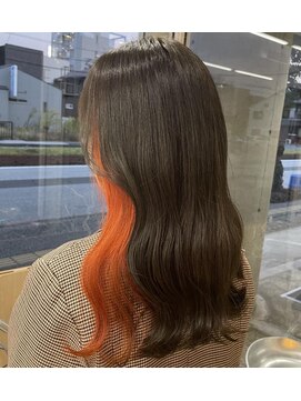 モア(more) 【彦根】イヤリングカラー　ブラウン×オレンジ