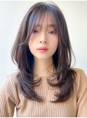 小顔ワンカールレイヤーカットくびれヘアアプリコットオレンジ