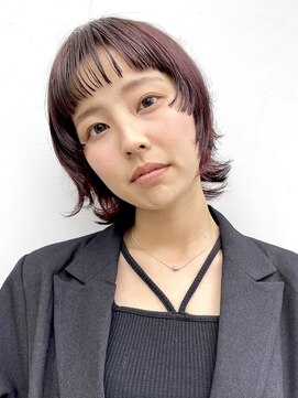 カシスカラー　ブリーチなしダブルカラー　マッシュウルフ