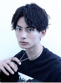 緩めツイストスパイラルパーマアップバングマッシュウルフ
