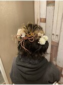 成人式前撮り 着付けヘアメイクゆるふわアップ髪飾り