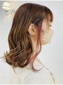 ブリーチonインナーカラーonレッドonベージュ