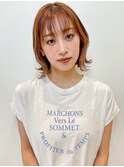 オレンジ シルキーベージュ 外ハネパーマ 切りっぱなしボブ t825