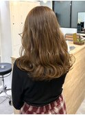 ブリーチなしワンカラー明るめベージュ＊コテ巻きセミロング