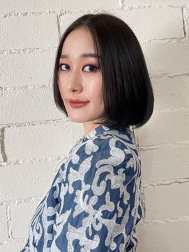アトリエ ミム 二子玉川店(atelier mim) 髪質改善　ショートボブ　丸みショート　黒髪　センターパート