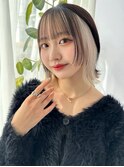 韓国風フェイスフレーミング前髪インナーカラーホワイトベージュ