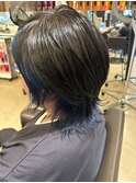 ウルフボブ×インバーカラー ブルー/ケアブリーチ/髪質改善Tr