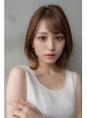 大人かわいい前髪セシルカットココアブラウンフリンジウェーブ
