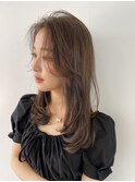 かわいいことりベージュ顔まわりレイヤー韓国風ミディアム