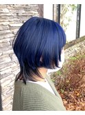 ウルフ#ブルー#ネイビー#ショート#ブリーチ#ボブ#豊橋#豊川#田原