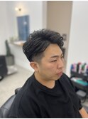 メンズビジネスパーマフェードツーブロックショート7:3バック