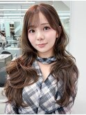 顔周りレイヤーココアベージュロング前髪カット小顔_F21180