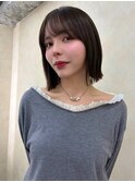 顔周りカット/縮毛矯正/ダークブラウン/コーラルにピンク/ボブ
