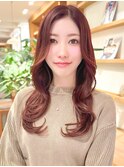 ミディアムレイヤーカットストレートロングウルフカットベージュ