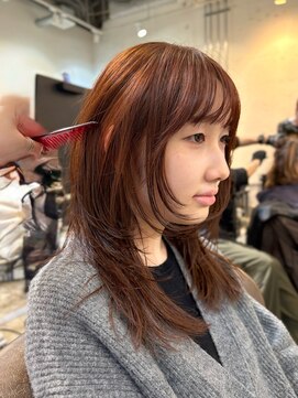 ノラ ヘアーサロン(NORA HAIR SALON) ブリーチなしピンクブラウンオレンジブラウンカラー