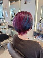 デラメア 本店(delamair)&nbsp;デザインカラー　ワインレッド×ターコイズグリーン　ショート