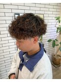 セミウェット波巻きツイストスパイラルマッシュパーマブラウン