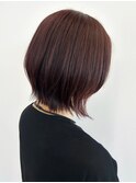 外ハネボブ 丸みボブ チェリーレッド 愛されボブ 大人女性