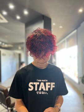 ティック 福井鯖江店(tic.) プードルパーマ×赤メッシュ