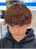ブラウンマッシュパーマツーブロックショート波巻きスパイラル