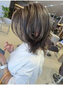 【くびれミディアム】脱白髪染め極細ハイライト