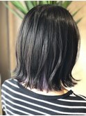 インナーパープルアッシュ切りっぱなしボブ