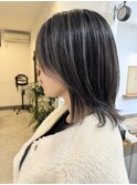 ★くびれレイヤーグレーベージュ小顔似合わせカット斜めバング