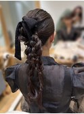 結婚式ヘアゆるふわアレンジお呼ばれヘアリボンアレンジ