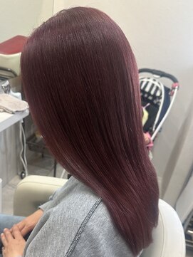 ミディアムレイヤーボブピンクベージュ顔周りカット