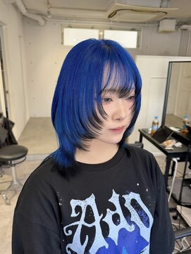 シーン(seen) ◆ハッシュカット◆ロングウルフレイヤーカット青髪派手髪