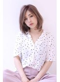 大人かわいい小顔ことりベージュふわミディネオウルフ外ハネボブ