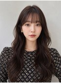 韓国ヘア/ウェーブ巻き/大人ヘア/ぱっつん/ロングヘア