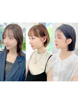 [東神奈川１分]ショートボブ/ぱつっとボブ/切りっぱなしボブ/髪質改善カラー/明るく染まる白髪染め