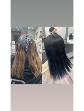 ガルボヘアー 桟橋店(garbo hair) ブルーブラックオイルカラーツヤ髪