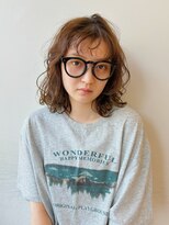 デジタルパーマ　イメチェン　チェリーブラウン　伸ばしかけヘア
