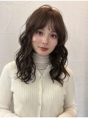 〒ミディアムパーマデジタルパーマボブパーマチェリーブラウン
