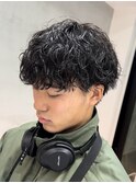 渋谷波巻きパーマメンズカットシースルーマッシュビジネスパーマ
