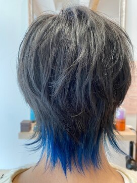 アズールサン 草加西口店(azule-sun) 20代メンズカット,ウルフヘア,ブリーチカラー,ブルー/草加駅